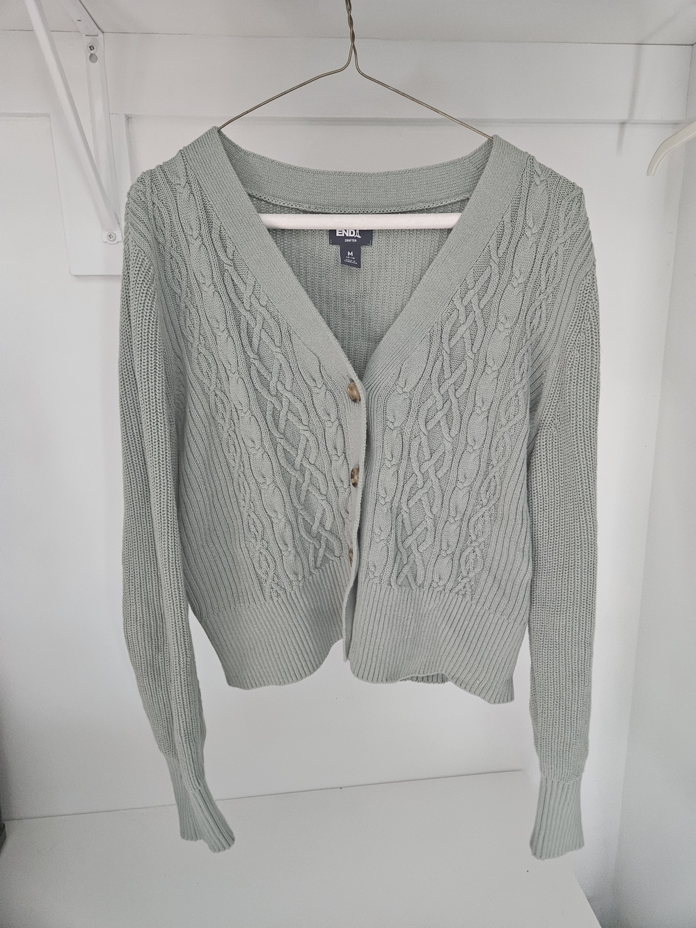 Lands' End Cable Knit V-Neck Cardigan in Sage